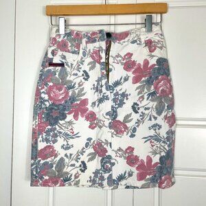 CONTI Jeans Vintage 90s Denim Jean Mini Skirt Women's Floral Print Flowers ~XS